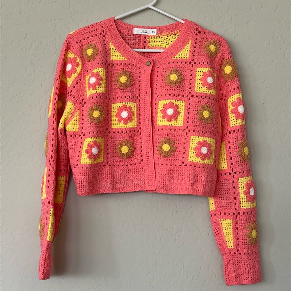 TALULAH Pink and Yellow Cropped Sweater